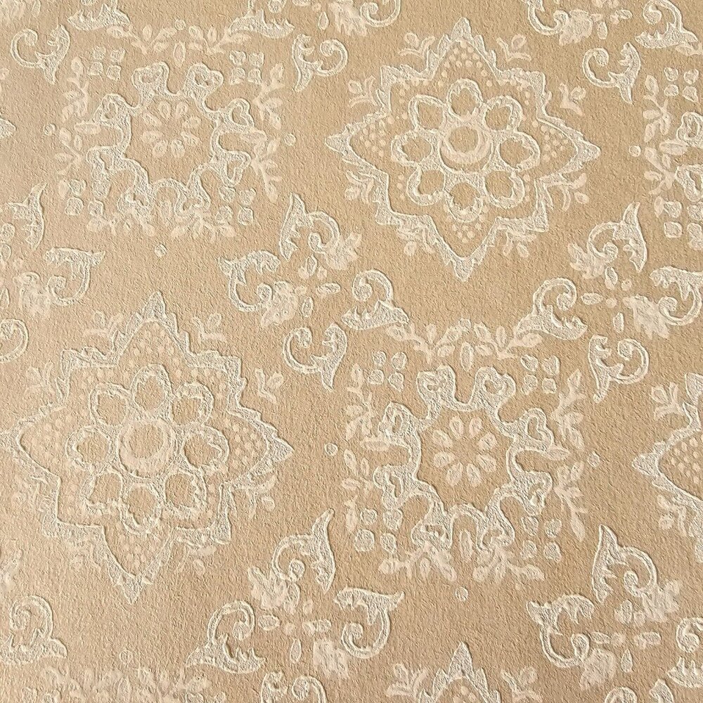 Vintage Wallpaper Sample Sheet 70s Geometric Medallion Demask Crafting Ephemera